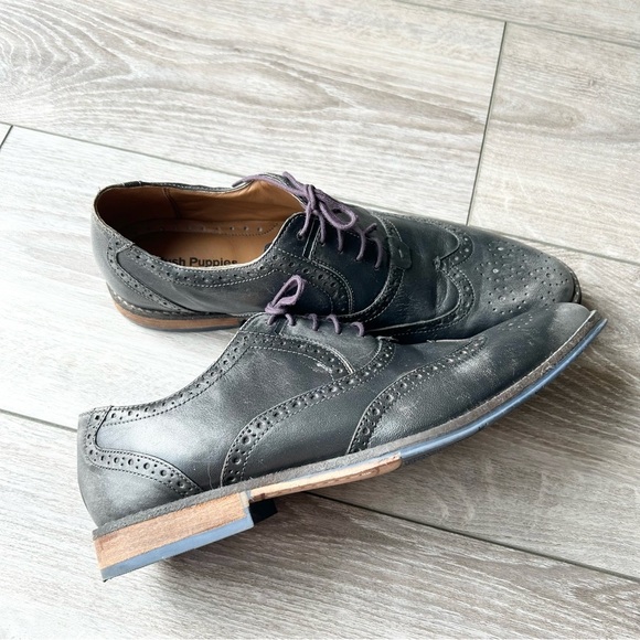 Hush Puppies Black  Distressed Leather Wingtips Oxfords - Picture 2 of 13